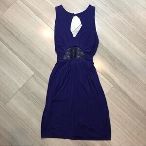 Akiko Midi Sleeveless Dress Leather Embroidered Sash Tie Prom Party Purple Med